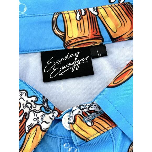 Sunday Swagger Golf Polo Shirt Mens Size L Blue Beer Stein Mugs Performance - Picture 5 of 8
